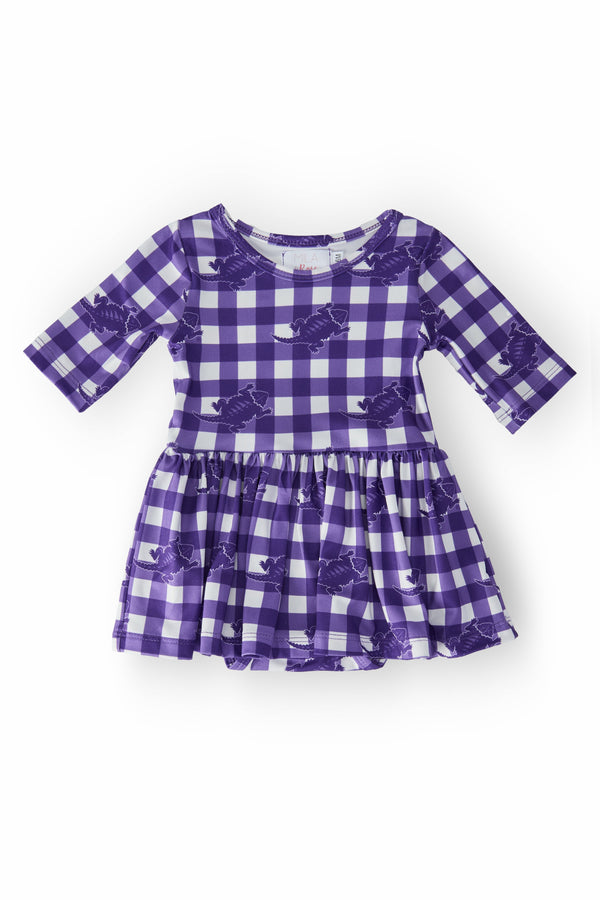 TCU Plaid Frog 3/4 Sleeve Twirl Bodysuit