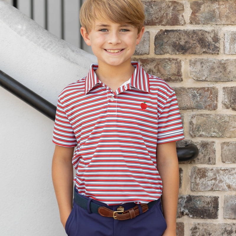 Match Point Polo in Rhode Island Red & Narragansett Navy Stripe