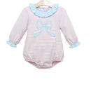 Girls Pink Bow Bubble Romper | Blue Bow Appliqué Baby Bubble | Boutique Baby Girl Outfit | Bossier City, LA