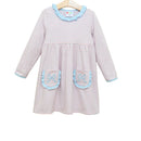 Girls Bow Pocket Dress | Pink & Blue Long Sleeve Boutique Dress | Bossier City, LA