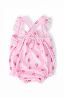 Sweet Strawberries Ruffle Cross Back Romper