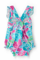 Tropical Punch Ruffle Cross Back Romper