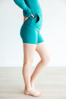 Turbo Teal Active Shorty Shorts