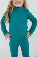 Turbo Teal Full-Zip Ruffle Active Jacket
