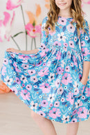 Twirling in Teal 3/4 Sleeve Pocket Twirl Dress