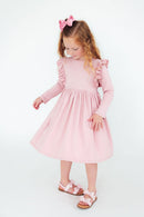 Vintage Pink L/S Ruffle Twirl Dress