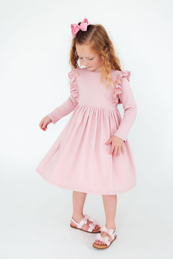 Vintage Pink L/S Ruffle Twirl Dress