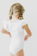 White S/S Flutter Sleeve Leotard