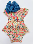 Girls Wildflower Splash Flutter Bamboo Tutu Onesie | Floral Baby Bodysuit with Ruffle Skirt | Boutique Baby Outfit | Bossier City, LA