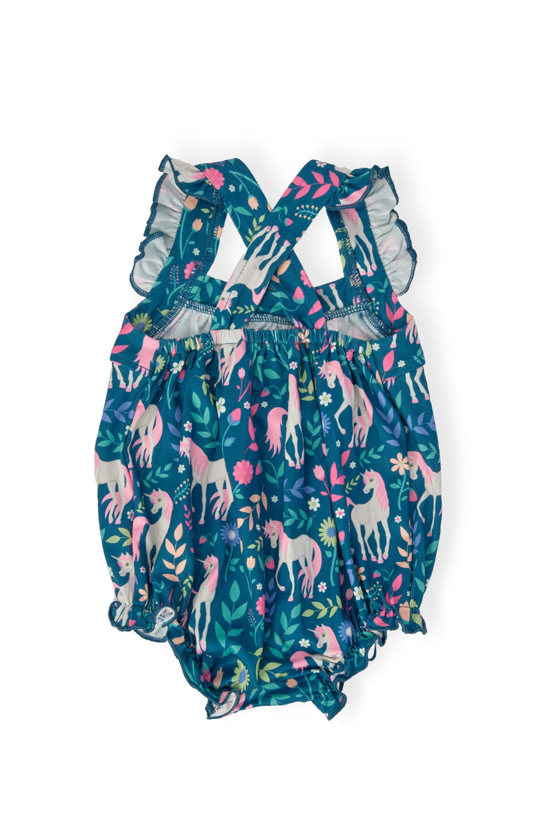 Wish Upon a Unicorn Ruffle Cross Back Romper