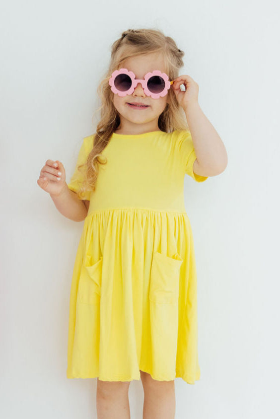 Yellow S/S Pocket Twirl Dress