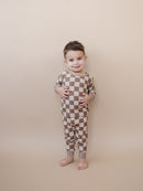 Ribbed Bamboo Two Piece Set | Latte Checkered