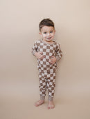 Ribbed Bamboo Two Piece Set | Latte Checkered