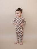 Ribbed Bamboo Two Piece Set | Latte Checkered