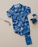 Bamboo Zip Romper | Blue Camo Bolts