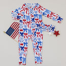 Bamboo Zip Romper  | Red-White & Bows