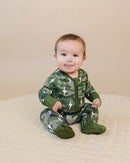 Bamboo Zip Romper | Green Camo Bolts