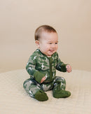 Bamboo Zip Romper | Green Camo Bolts