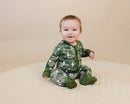 Bamboo Zip Romper | Green Camo Bolts