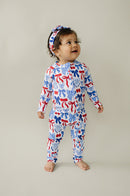 Bamboo Zip Romper  | Red-White & Bows