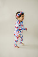 Bamboo Zip Romper  | Red-White & Bows
