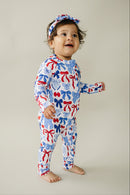 Bamboo Zip Romper  | Red-White & Bows