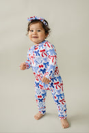 Bamboo Zip Romper  | Red-White & Bows