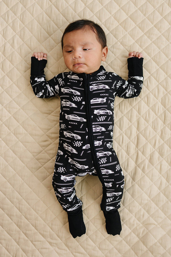 Bamboo Zip Romper | Race Cars
