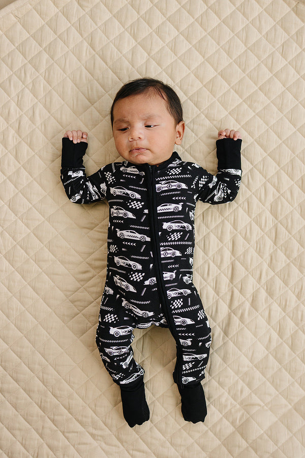 Bamboo Zip Romper | Race Cars