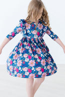 Vintage Garden 3/4 Sleeve Ruffle Twirl Dress