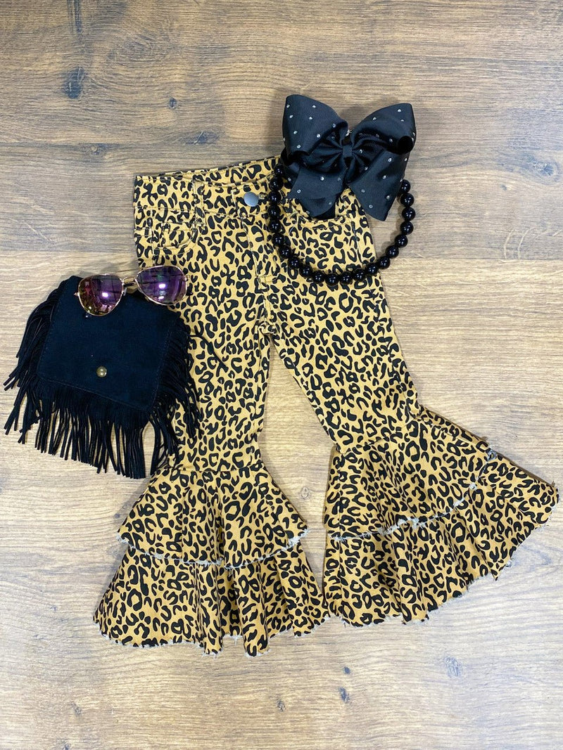 Animal Print Double Ruffle Bell Bottoms