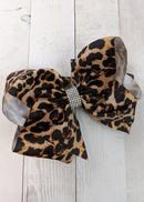 Animal Print Rhinestone Center Bow (Alligator Clip)  6"