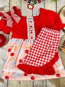 Apple Bow Gingham Shorts Set | Girls Back to School Outfit