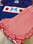 Apple Bow Smocked Top & Stripe Shorts Set | Girls School Outfit