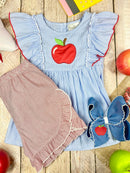 Apple Flutter Sleeve Top & Ruffle Shorts Set | Girls Back to School Outfit