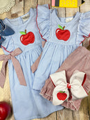 Apple Flutter Sleeve Top & Ruffle Shorts Set | Girls Back to School Outfit