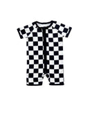 Bamboo Shorty Romper | Black Checkered