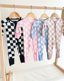 Bamboo Zip Romper | Pink Checkered