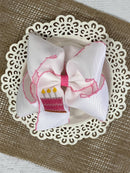 Birthday Cake Embroidered Moonstitch Hair Bow | Clip or Headband