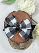 Black & White Glittery Buffalo Plaid Bow: FINAL SALE