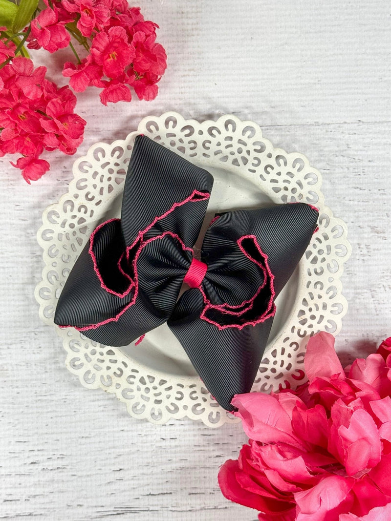Black with Hot Pink Moonstitch Hair Bow