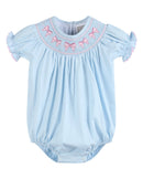 Blue and Pink Bow Smocked Bubble Romper
