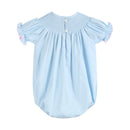 Blue and Pink Bow Smocked Bubble Romper