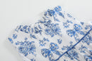 Blue and White Print Layered Ruffle Dress