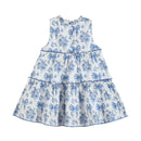 Blue and White Print Layered Ruffle Dress