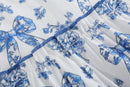 Blue and White Print Layered Ruffle Dress