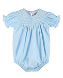 Blue and White Smocked Bubble Romper