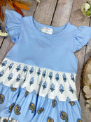 Blue Boho Patchwork Tiered Dress | Girls Floral Ruffle Dress