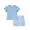 Blue Train T-Shirt and Seersucker Shorts Set