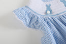 Blue Gingham Bunny Smocked Bishop Dress